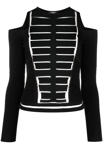 Balmain cold-shoulder cut-out knitted top - Schwarz