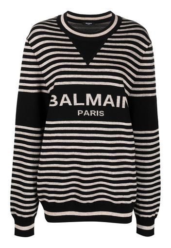 Balmain Gestreifter Intarsien-Pullover - Schwarz