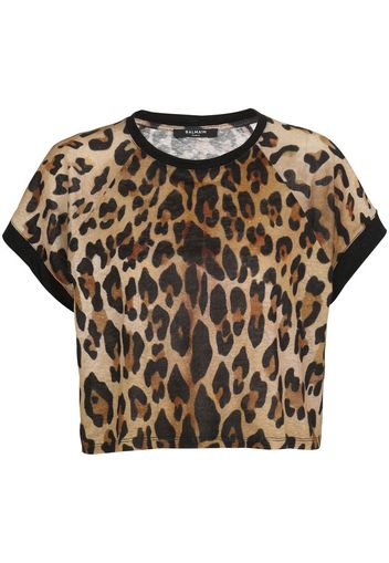 Balmain leopard-print cropped T-shirt - Braun