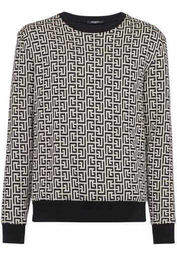 Balmain monogram-pattern crew-neck jumper - Schwarz