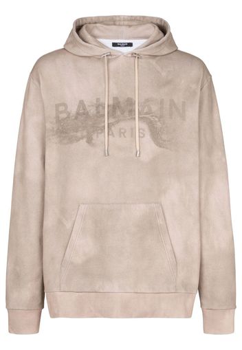 Balmain logo-print organic-cotton hoodie - Nude