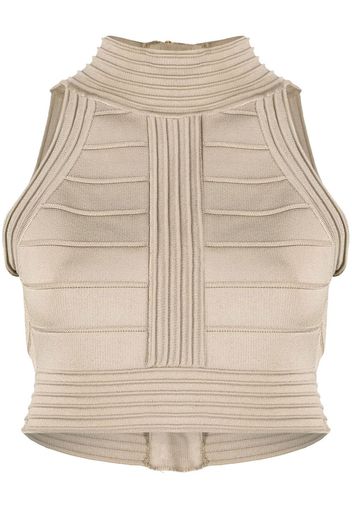 Balmain Cropped-Top mit Ziernähten - Nude