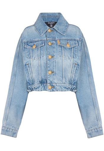 Balmain four-pocket cropped denim jacket - Blau