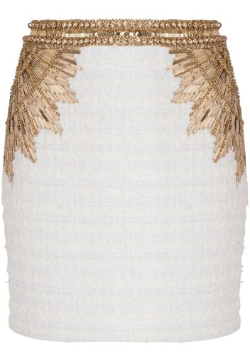 Balmain sequin-embellished tweed skirt - Weiß