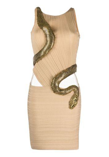 Balmain embellished snake-detail minidress - Nude