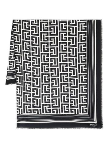 Balmain monogram-print frayed-edge scarf - Schwarz