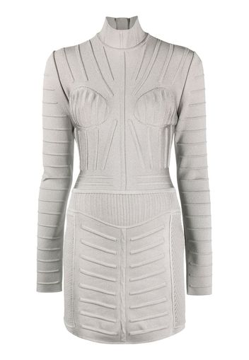 Balmain ribbed long-sleeve mini dress - Grau