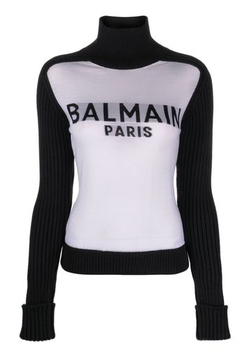 Balmain logo-intarsia colour-block jumper - Weiß