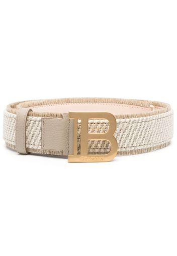 Balmain logo-plaque jute belt - Nude