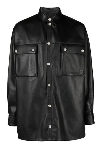 Balmain embossed-logo leather shirt - Schwarz