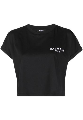 Balmain Cropped-T-Shirt mit Logo-Print - Schwarz