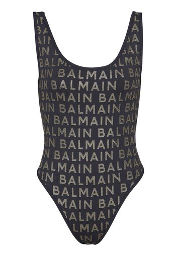 Balmain Badeanzug mit Logo-Print - Schwarz