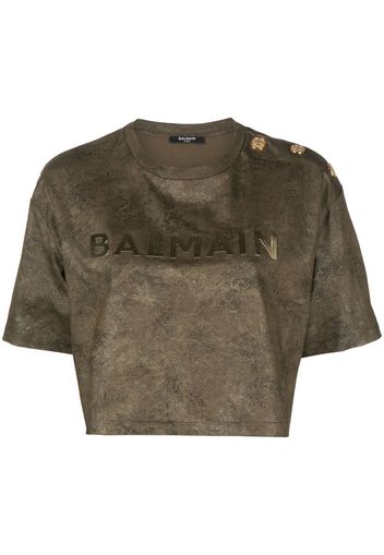 Balmain logo-print cropped T-shirt - Grün