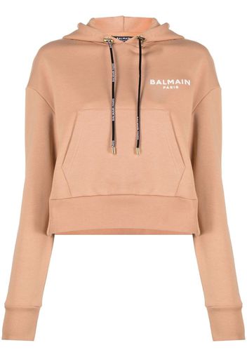 Balmain Cropped-Hoodie mit Logo - Braun