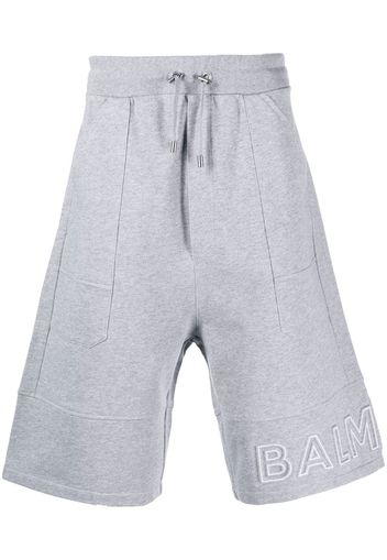 Balmain logo-print cotton Bermuda shorts - Grau