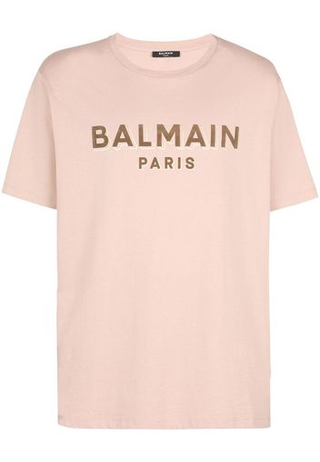 Balmain T-Shirt mit geflocktem Logo - Nude