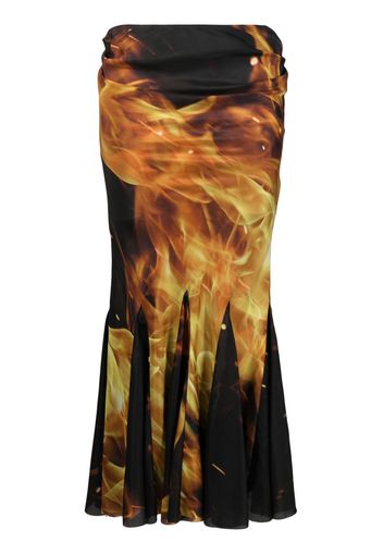 Balmain Midirock mit Flammen-Print - Schwarz