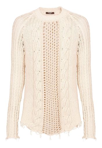 Balmain Distressed-Pullover mit Zopfmuster - Nude