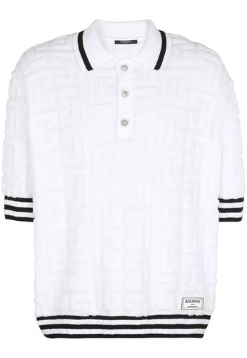 Balmain Poloshirt aus Frottee mit Monogramm - Weiß