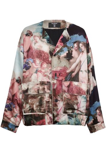 Balmain Jacke aus Satin mit Malerei-Print - Rosa