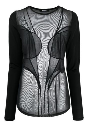 Balmain semi-sheer panelled top - Schwarz