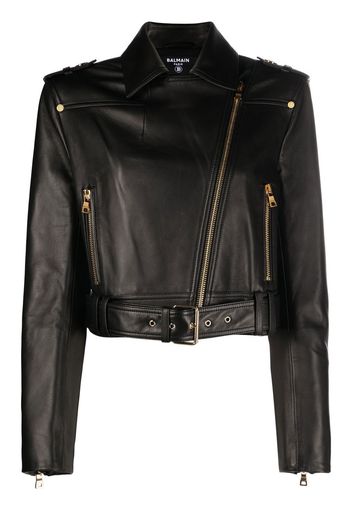 Balmain leather biker jacker - Schwarz