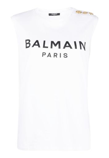 Balmain logo-print detail tank top - Weiß