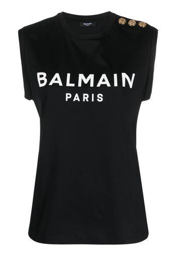 Balmain logo-print button-embellished top - Schwarz