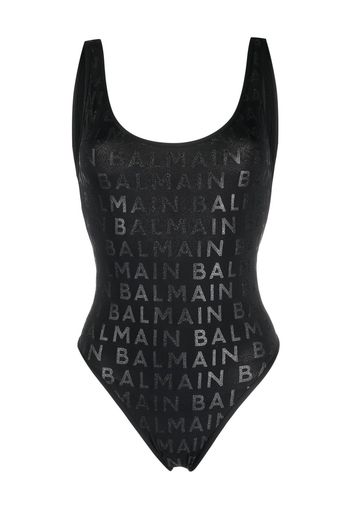 Balmain logo-print sleeveless swimsuit - Schwarz