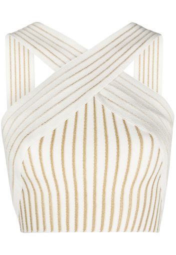 Balmain cross-over knitted crop top - Nude