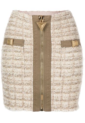 Balmain zip-detail tweed mini skirt - Nude