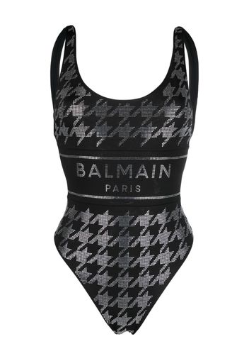 Balmain rhinestone-embellished logo swimsuit - Schwarz