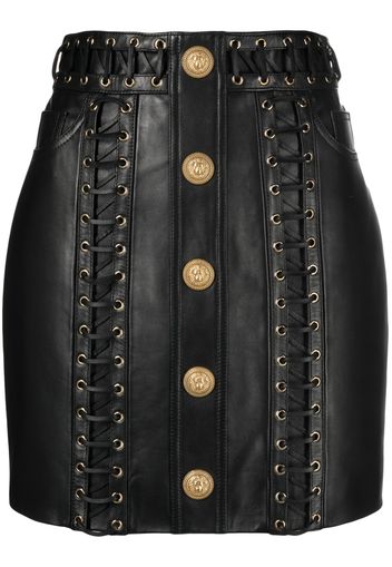 Balmain eyelet-embellished buttoned leather miniskirt - Schwarz