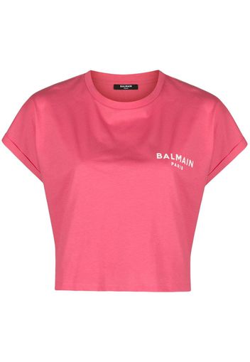 Balmain Cropped-T-Shirt mit Logo-Print - Rosa