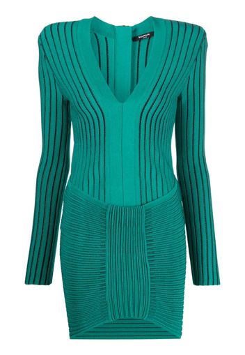 Balmain ribbed V-neck mini dress - Grün