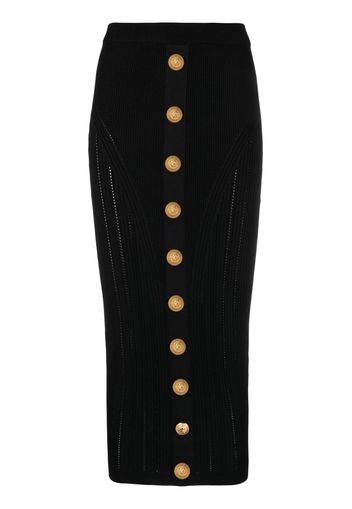 Balmain button-embellished knitted midi skirt - Schwarz