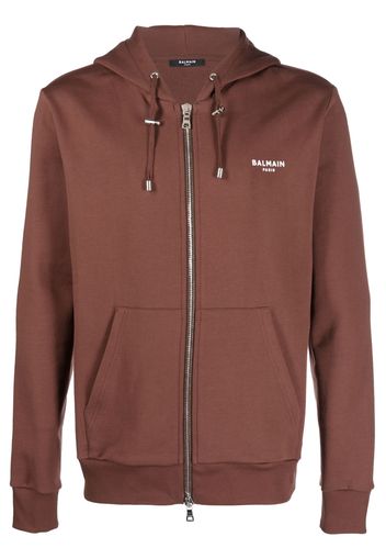 Balmain logo-print drawstring hoodie - Braun