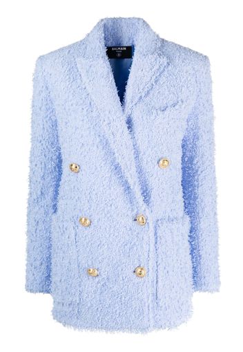 Balmain oversized double-breasted tweed blazer - Blau