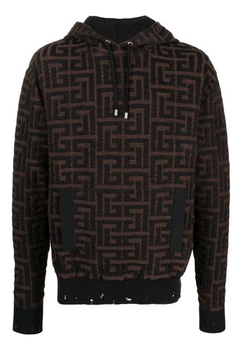 Balmain monogram-jacquard cotton hoodie - Braun