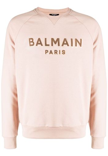 Balmain Sweatshirt mit geflocktem Logo - Nude