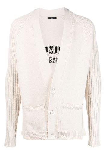 Balmain intarsia-logo button-up cardigan - Nude