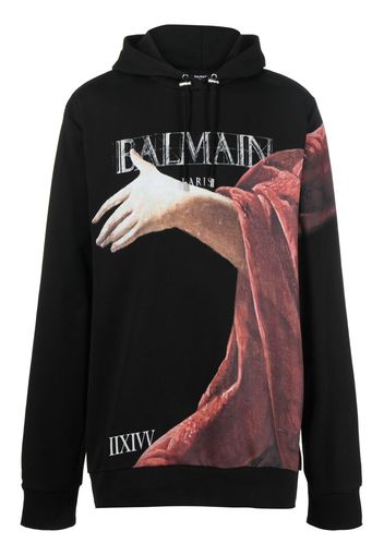 Balmain graphic-print cotton hoodie - Schwarz