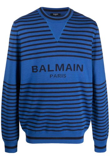 Balmain striped intarsia logo jumper - Blau