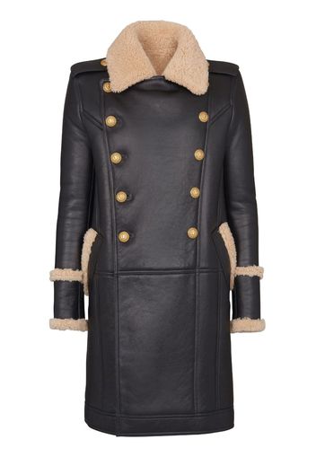 Balmain Doppelreihiger Mantel aus Shearling - Schwarz