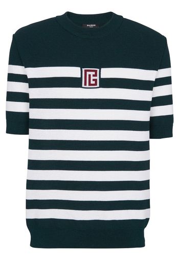 Balmain T-Shirt mit Logo-Stickerei - Grün