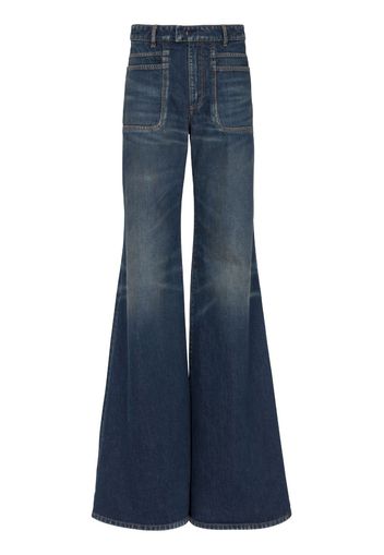 Balmain Weite Jeans mit Logo-Patch - Blau