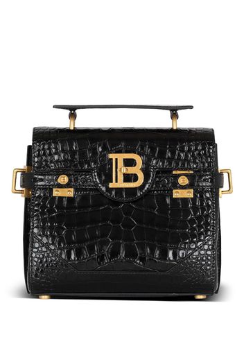 Balmain B-Buzz Schultertasche mit Kroko-Effekt 23cm - Schwarz