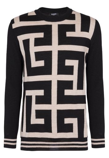 Balmain Merinopullover mit Monogramm-Print - Schwarz