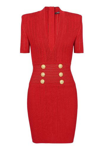 Balmain Strickkleid mit V-Ausschnitt - Rot