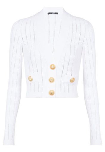 Balmain Cropped-Cardigan mit V-Ausschnitt - Weiß